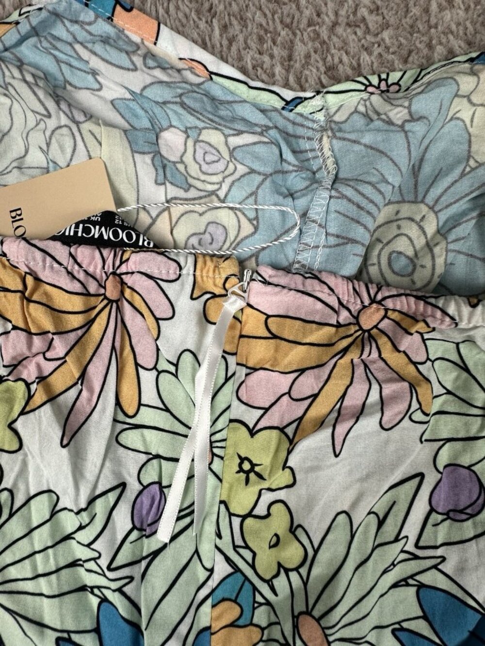 NWT BloomChic Womens Size 12 Wide Leg Jumpsuit Retro Floral Boho Pocket - Picture 16 of 16